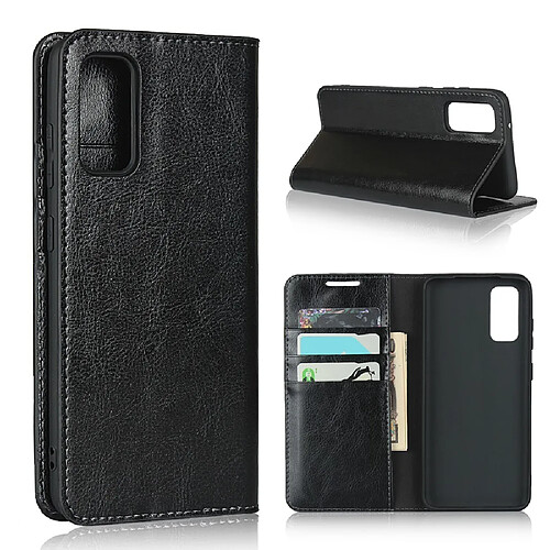 Etui en cuir véritable + TPU Cheval fou avec support noir pour votre Samsung Galaxy S20