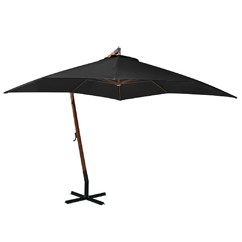 vidaXL Parasol de jardin suspendu avec mât noir bois de sapin massif