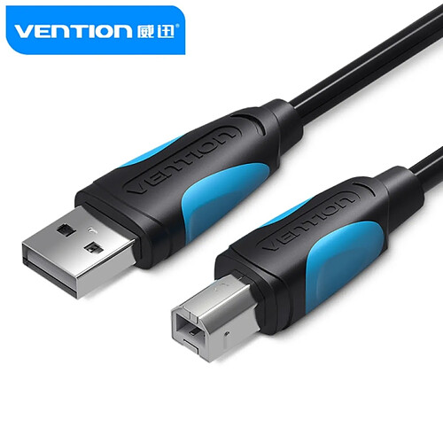 Câble d'imprimante USB 2.0 Vention - Transmission 480 Mbps - Revêtement aluminium et tresse métallique - Boîtier PVC - AWG 24+28 - Couleur noire