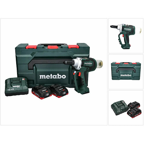 Metabo NP 18 LTX BL 5.0 Pistolet à riveter sans fil 18V 10kN ( 619002800 ) + 2x Batteries 4,0Ah + Chargeur + Coffret MetaLoc