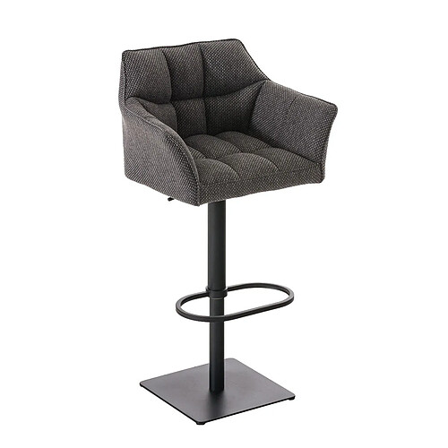 Decoshop26 Tabouret de bar chaise haute de comptoir couture carrées assise en tissu gris titane cadre en métal noir 10_0004699