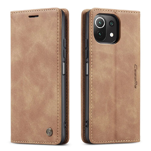 Caseme Etui en PU Conception simple d'aspiration automatique marron pour votre Xiaomi Mi 11 Lite 4G/5G