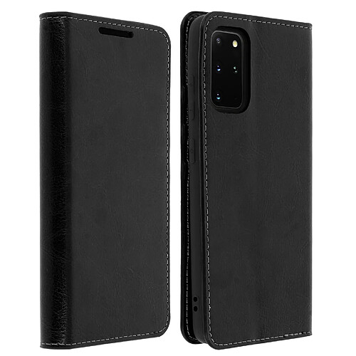 Avizar Étui Galaxy S20 Plus Folio Cuir Véritable Porte cartes Support Vidéo - noir