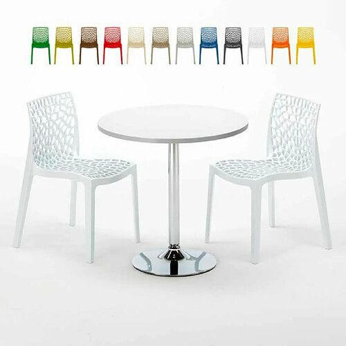 Grand Soleil Table Ronde et 2 Chaises Colorées Set In