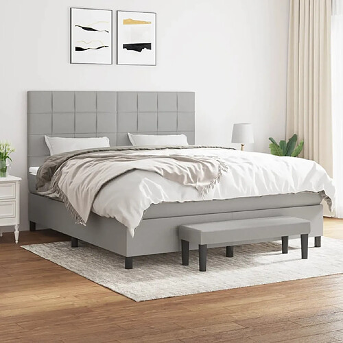 vidaXL Sommier à lattes de lit avec matelas Gris clair 160x200cm Tissu