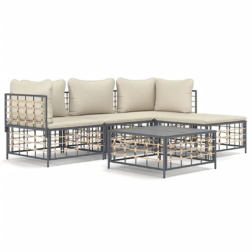 Maison Chic Salon de jardin 4 pcs + coussins - Mobilier/Meubles de jardin - Table et chaises d'extérieur anthracite résine tressée -MN52282