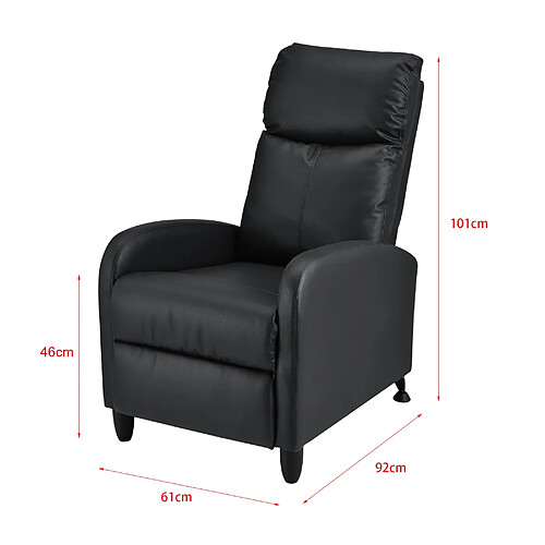 Helloshop26 Fauteuil relaxant avec dossier inclinable et repose-pieds housse pu synthétique 102x60x92 cm noir 03_0005212