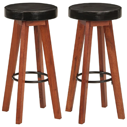 vidaXL Tabourets de bar 2 pcs Cuir véritable et bois d'acacia solide