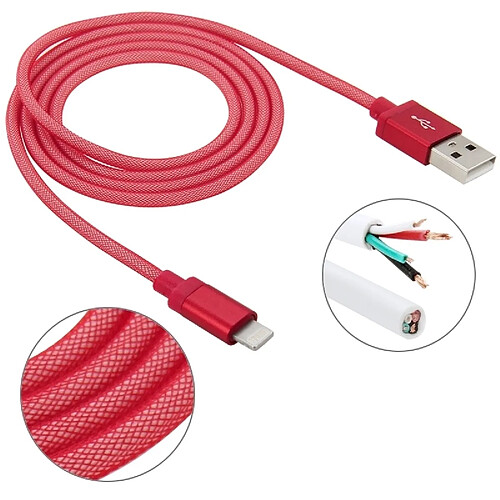 Wewoo Câble rouge pour iPhone X / 8 & 8 Plus / 7 & 7 Plus / 6 & 6s & 6 Plus & 6s Plus / iPad 1m Net Style Haute Qualité Métal Tête Lightning à USB Données / Chargeur Câble,