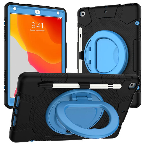 Coque en TPU antichoc avec béquille rotative à 360° noir/bleu pour votre iPad 10.2 (2019)/(2020)/(2021)