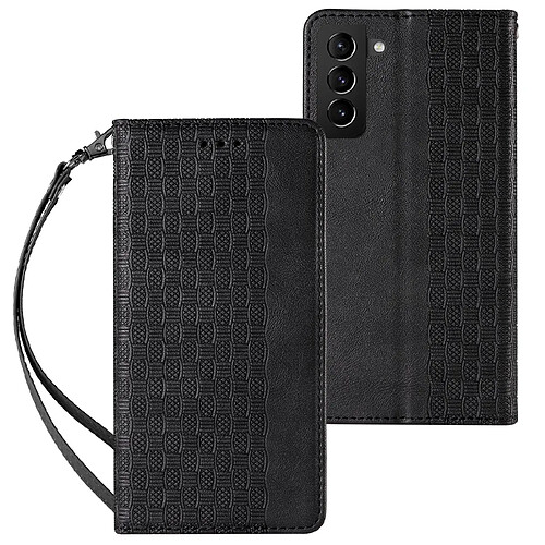 Ozzzo etui sangle aimantee pour samsung galaxy s22 + (s22 plus) pochette portefeuille + mini laniere pendentif noir