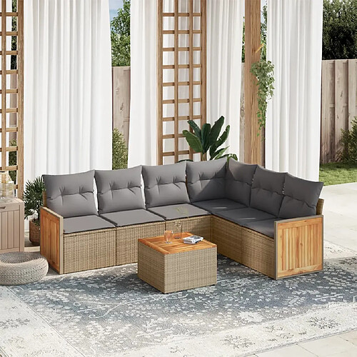 vidaXL Salon de jardin avec coussins 7 pcs beige résine tressée