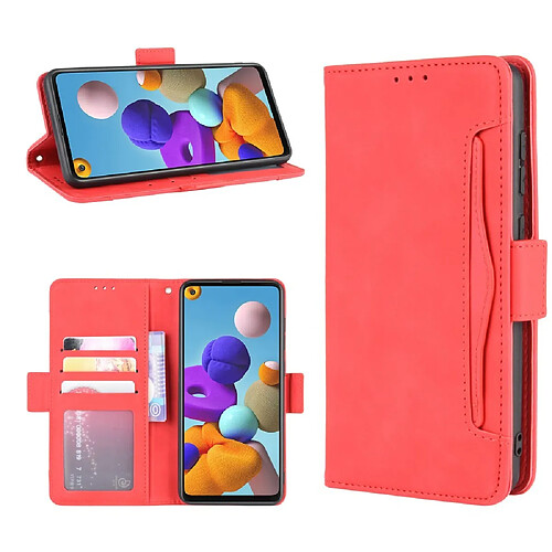 Etui en PU avec plusieurs porte-cartes rouge pour votre Samsung Galaxy A21s