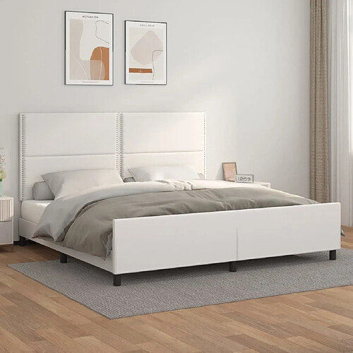 Maison Chic Lit adulte - Cadre Structure de lit avec tête de lit Contemporain Blanc 200x200 cm Similicuir -MN68781