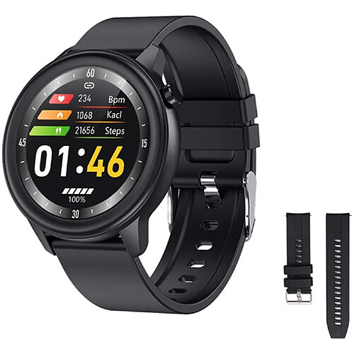 Chrono Montre connectée pour hommes femmes avec montre sport Température Corporelle IP68 Imperméable À l'eau Pression Cardiaque Trade Cardiaque Fitness Tracker pour iOS Android-Noir2