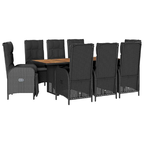 Maison Chic Ensemble à manger d'extérieur 9 pcs avec coussins,Salon de jardin noir résine tressée -GKD714309