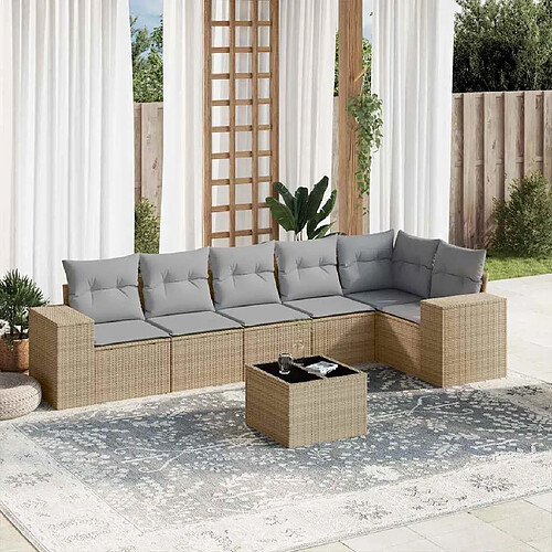 vidaXL Salon de jardin avec coussins 7 pcs beige résine tressée