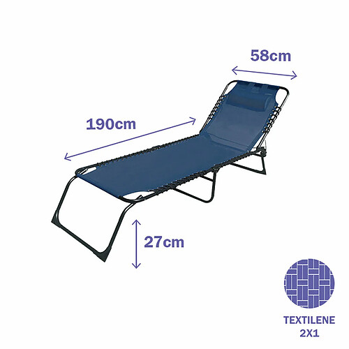 Marbueno Transat Pliable Acier Avec Coussin Jardin et Piscine 190X58X27 cm Bleu 10003 - Bleu