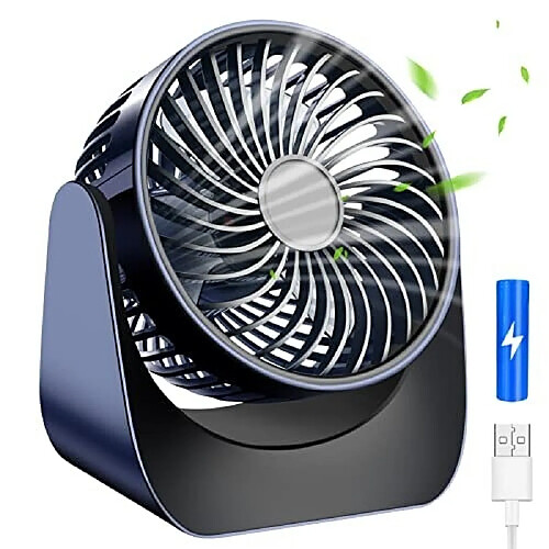 Ventilateur de Bureau, Mini Ventilateur USB Silencieux Alimenté par Batterie, petit Ventilateur de Table Silencieux à 3 Vitesses Rechargeable, ventilateur de Refroidissement Portable à Rotation de 360 Degrés pour