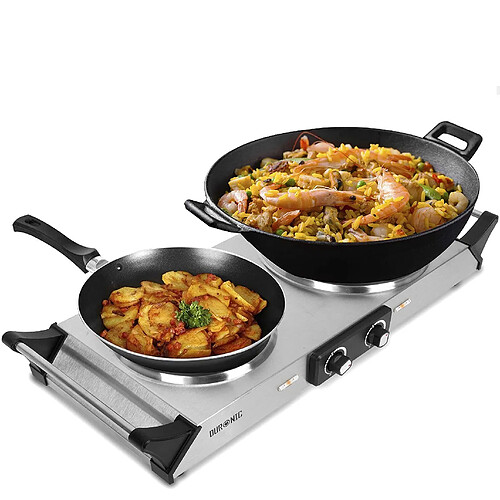 Duronic HP2 SS Plaque de cuisson chauffante électrique avec double foyer en fonte de 20 et 15 cm| 2500W | Compacte et mobile | Poignées ergonomiques | Thermostat | Camping, Camping-car, caravane