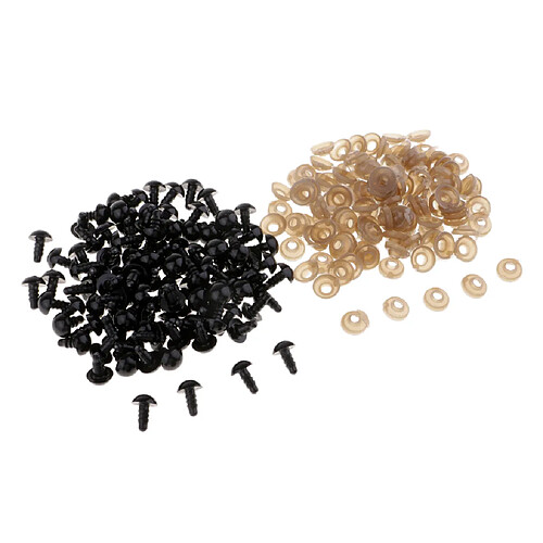 100pcs yeux de sécurité en plastique noirs pour ours en peluche / poupée / animal en jouet / feutrage 9mm