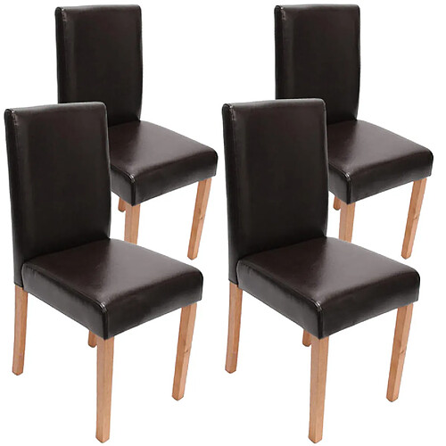 Mendler Lot de 4 chaises de séjour Littau ~ cuir reconstitué, marron, pieds clairs