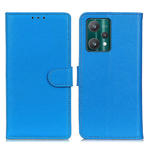 Etui en PU texture litchi, magnétique avec support, bleu pour votre Realme 9 Pro