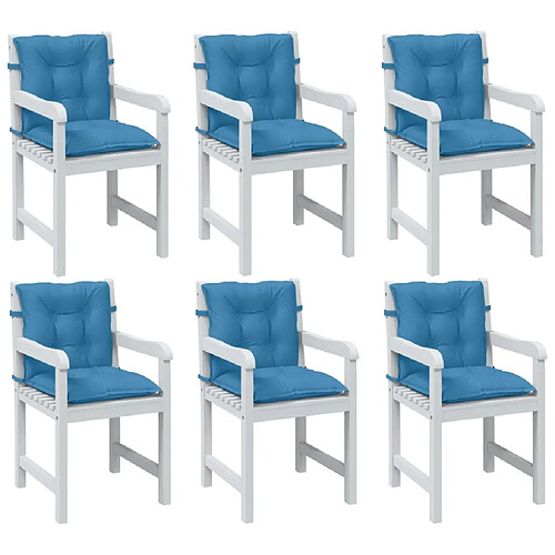 vidaXL Coussins de chaise à dossier bas lot de 6 bleu mélangé tissu