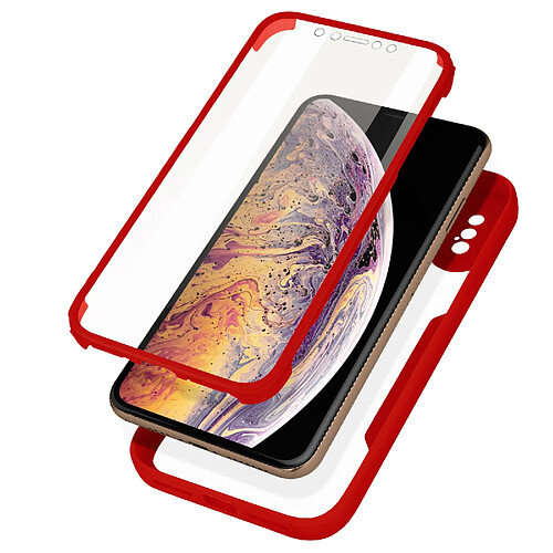 Avizar Coque 360° pour iPhone XS Max Dos Rigide Protection Écran Souple Contour rouge