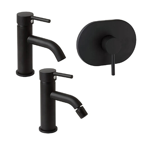 Kiamami Valentina LOT DE 3 MITIGEURS POUR LAVABO, BIDET, ET DOUCHE À ENCASTRER NOIR MAT | FASSA