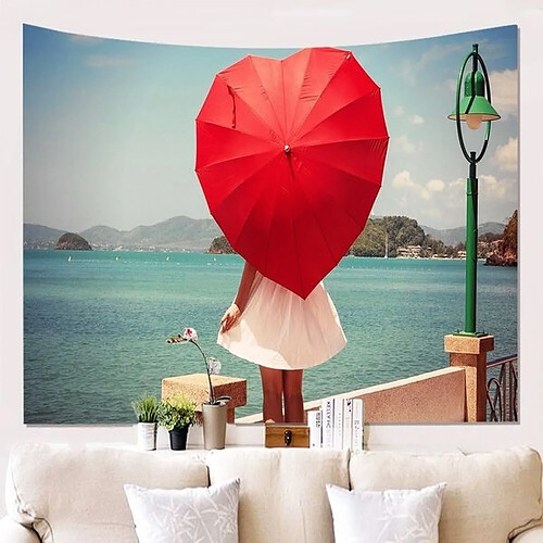 Totalcadeau Tapisserie Tissu Murale Parapluie Coeur