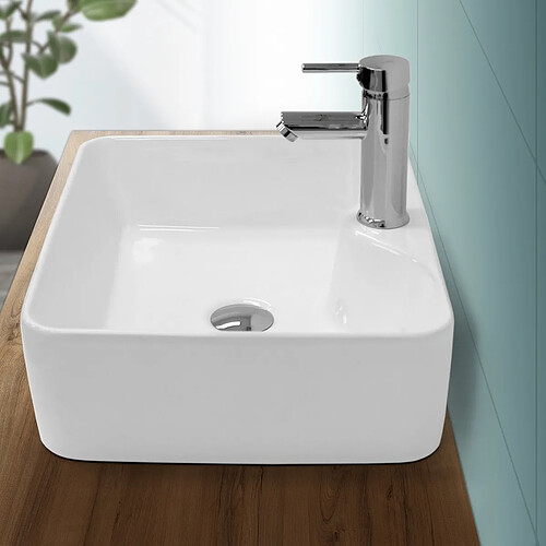 Ecd Germany Évier en céramique vasque a poser carré moderne pour salle de bain 480 x 380 mm