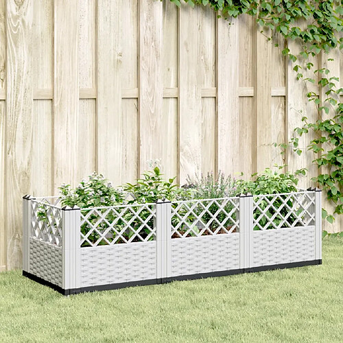 vidaXL Jardinière avec piquets blanc 123,5x43,5x43,5 cm PP