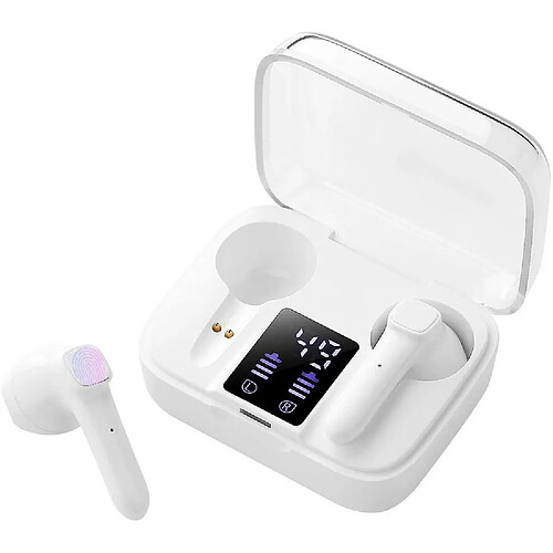 Chrono Écouteur Bluetooth 5.0, Écouteur sans Fil de Lecture Stéréo HD Oreillette sans Fil avec Mic, Touch Control Casque Bluetooth pour iPhone Android Smartphone Tablette(Blanc)