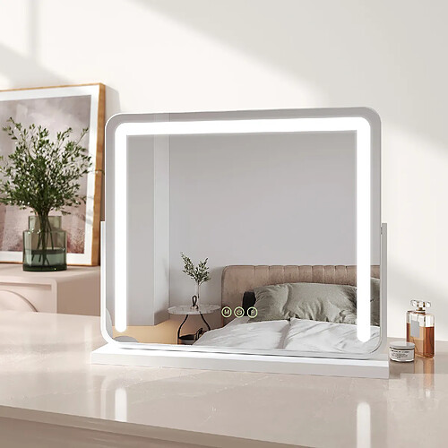 EMKE LED Hollywood Miroir de Maquillage avec Interrupteur Tactile Dimmable 3 Couleurs claires Rotatif à 360°, Blanc 600 x 516 mm