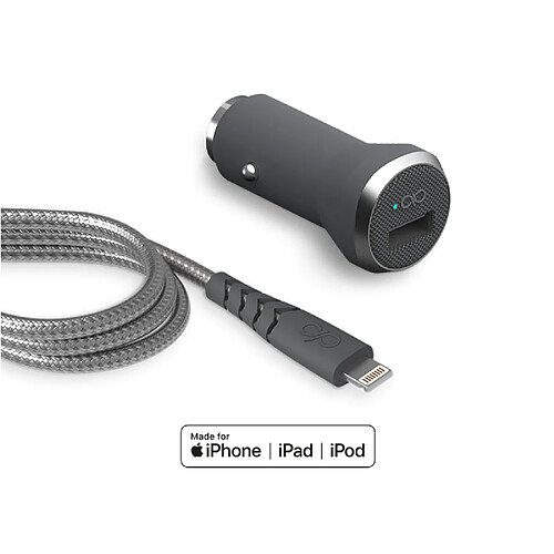 BIGBEN Chargeur voiture 2.4A IC Smart + Câble renforcé USB A/Lightning Garanti à vie Gris Force Power