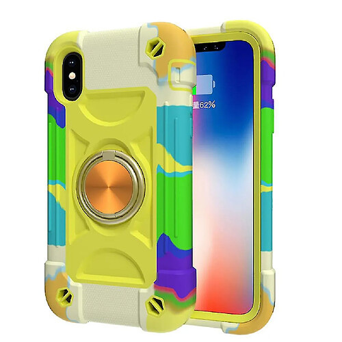 Universal Associable YH pour l'iPhone X / XS / 5.8 Shell de téléphone mobile, coque de support de rotation de couleur de contraste, couvercle de protection tout compris tout compris (jaune-vert)