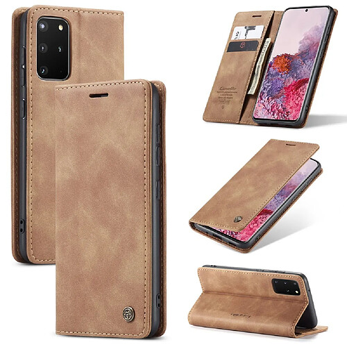 Caseme Etui en PU retourner marron pour votre Samsung Galaxy A91/S10 Lite