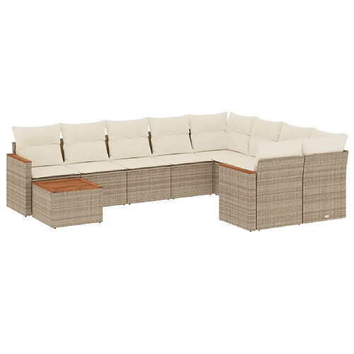 Maison Chic Salon de jardin avec coussins 10 pcs, Ensemble Tables et chaises de jardin, beige résine tressée -GKD949366