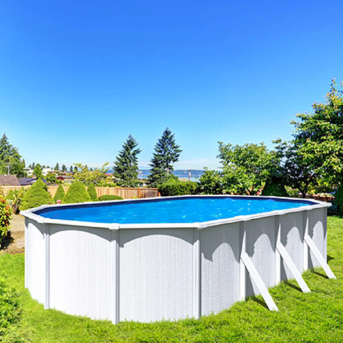 Trigano Piscine hors-sol en acier blanc 7,60 x 3,90 m - SAPHIR