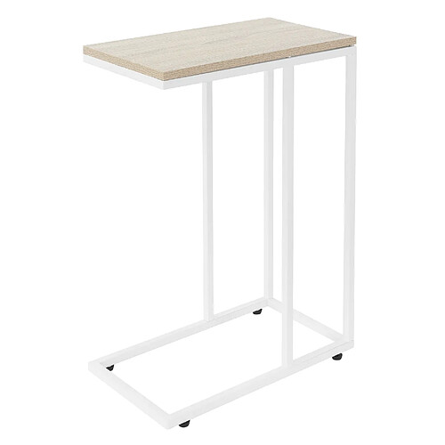 ML DESIGN MODERN LIVING Table d'appoint en forme de C 45x25x64 cm blanc/chêne en bois avec structure métallique ML-Design