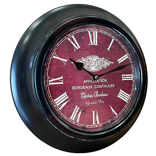 L'Héritier Du Temps Horloge Murale en Fer avec Vitre en Plexiglass Pendule de Cuisine Chateau Bordeaux Noir 4x32x32cm