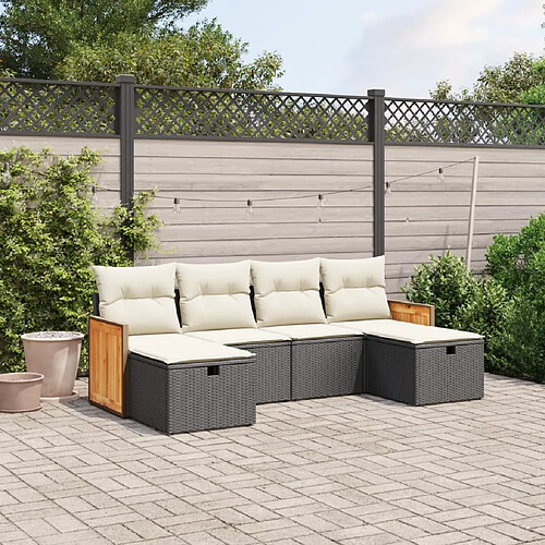 vidaXL Salon de jardin 6 pcs avec coussins noir résine tressée