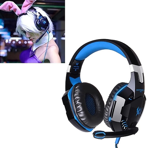 Wewoo Casque PC bleu pour ordinateur, Longueur de câble: 2.2m stéréo de jeu de basse avec micro et LED