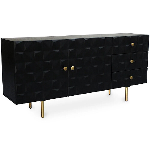 ICONIK INTERIOR Buffet noir vintage en bois massif et métal - Huisu Noir