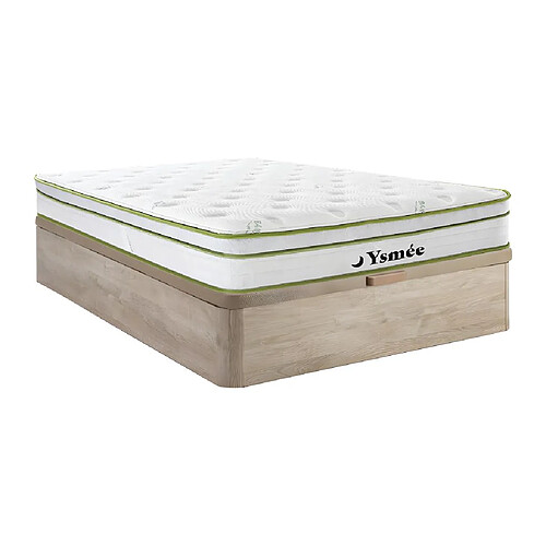 Vente-Unique Ensemble 140 x 190 cm sommier coffre naturel clair + matelas ressorts ensachés 5 zones et coutil bambou ép.28cm - PASIR de YSMÉE