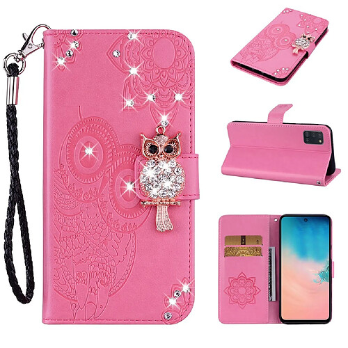 Etui en PU décor de strass imprimé hibou rose pour votre Samsung Galaxy A31