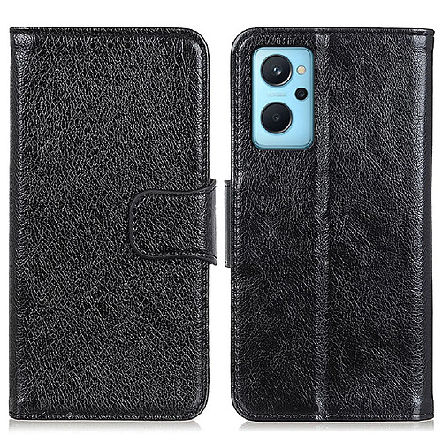 Etui en PU texture nappa, fermoir magnétique avec support, noir pour votre Realme 9i/Oppo A36/A76