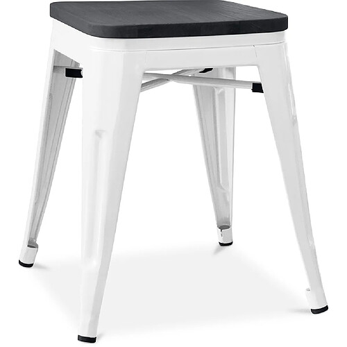 ICONIK INTERIOR Tabouret Stylix - 46 cm - Métal et bois foncé Blanc