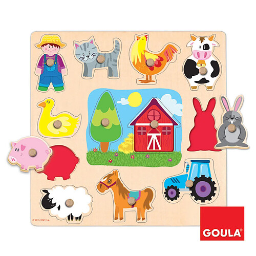 Goula Encastrement 12 pièces en bois : Puzzle silhouettes ferme